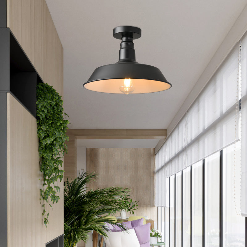 Black Antique Flush Mount Ceiling Light 1-Light Warehouse Semi-Flush Mount Ceiling Fixture