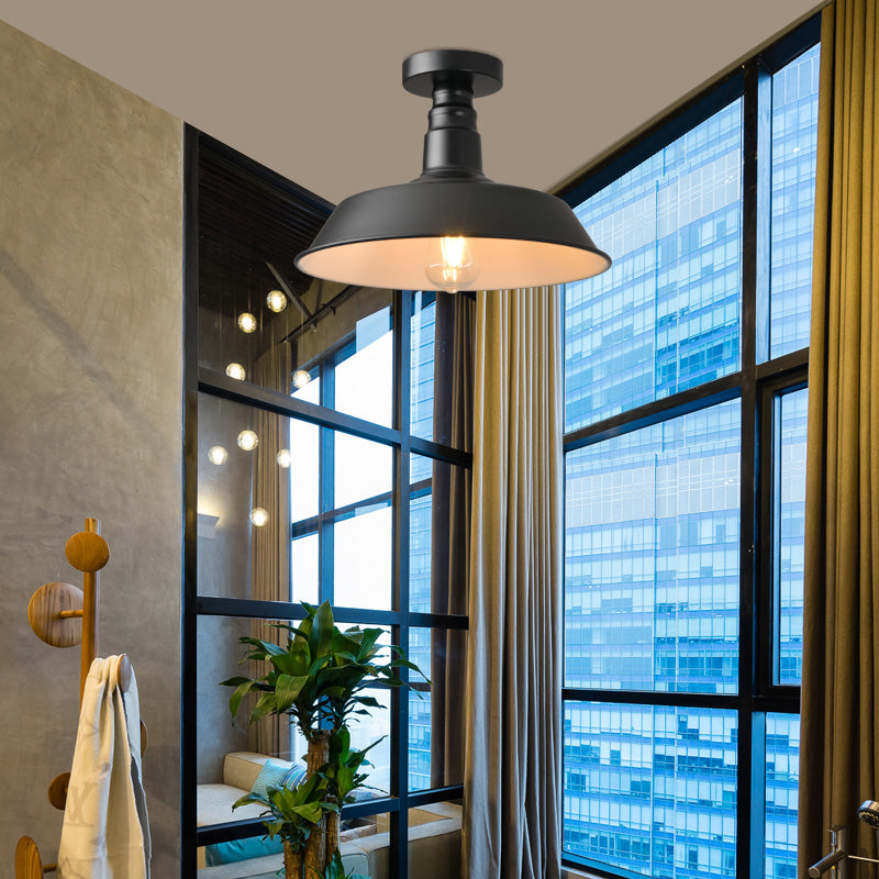 Black Antique Flush Mount Ceiling Light 1-Light Warehouse Semi-Flush Mount Ceiling Fixture