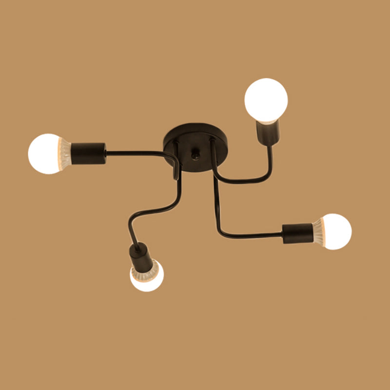 Black Industrial Semi Flush Mount Lighting Wrought Iron Semi Flush Ceiling Light