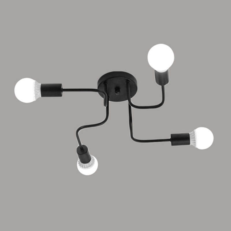 Black Industrial Semi Flush Mount Lighting Wrought Iron Semi Flush Ceiling Light