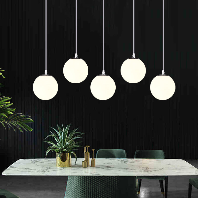 Chrome Finish Spherical Hanging Light Minimalist 1 Head White Glass Pendant for Dinner