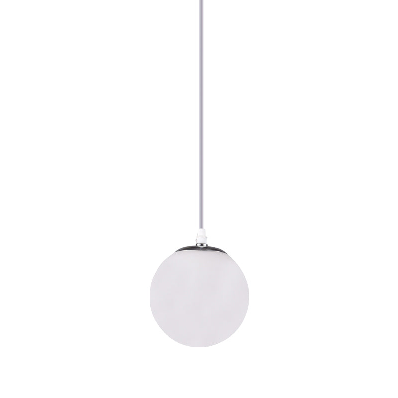 Chrome Finish Spherical Hanging Light Minimalist 1 Head White Glass Pendant for Dinner