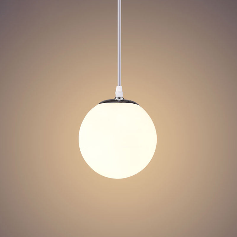 Chrome Finish Spherical Hanging Light Minimalist 1 Head White Glass Pendant for Dinner