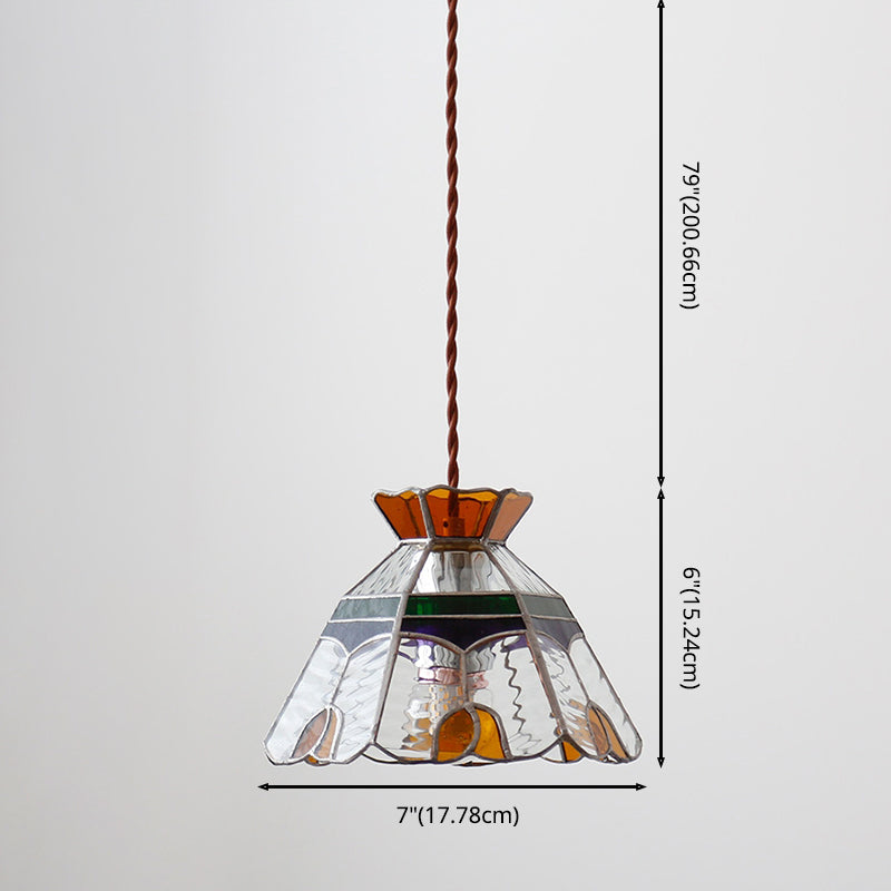 1-Light Bell Hanging Lamp Tiffany Coffee Finish Stained Glass Pendant for Dining Room