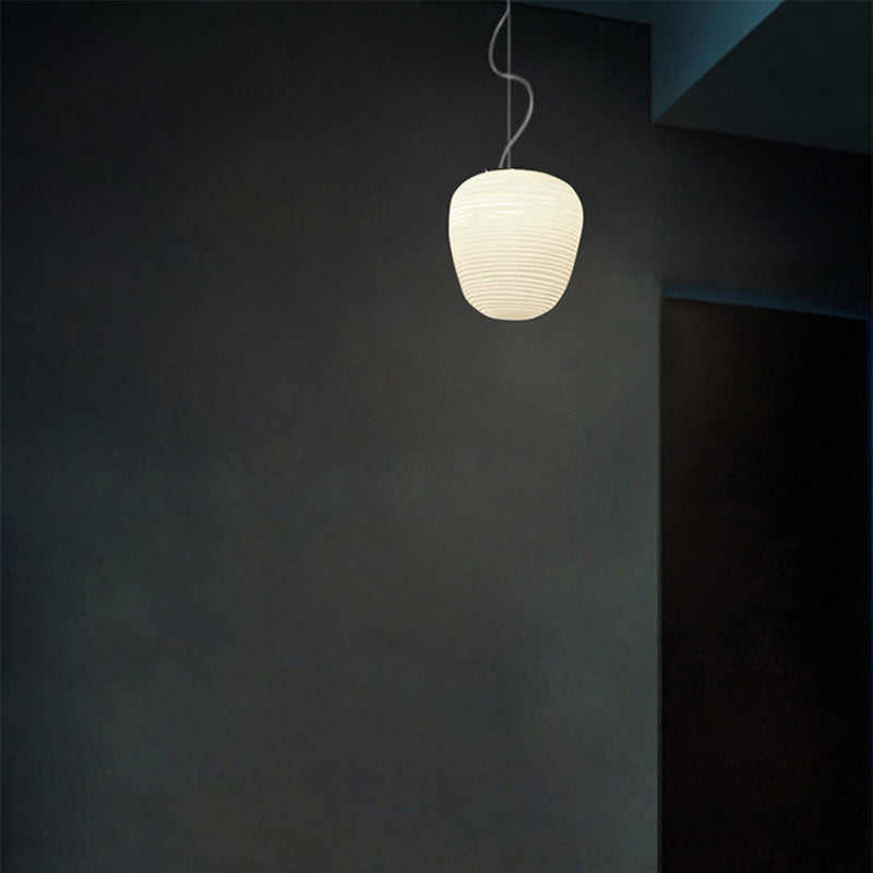 Cocoon Shaped Restaurant Pendant Lighting White Rib Glass 1-Bulb Simple Hanging Light