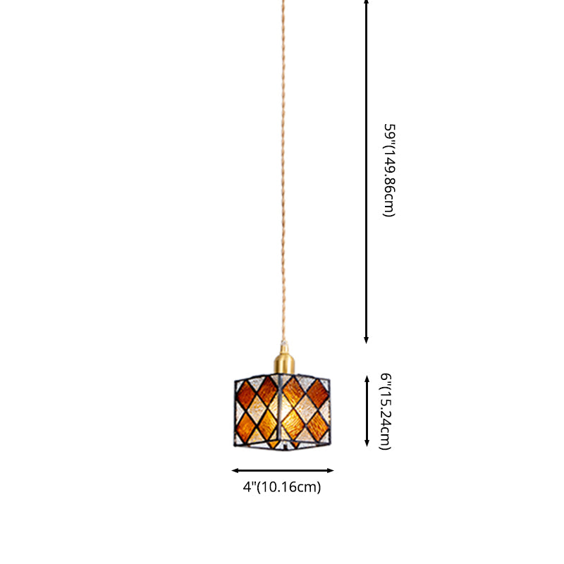 Buntglas quadratischer Anhänger Lampe Tiffany Style 1 Kopf Messing Hängende Leuchte