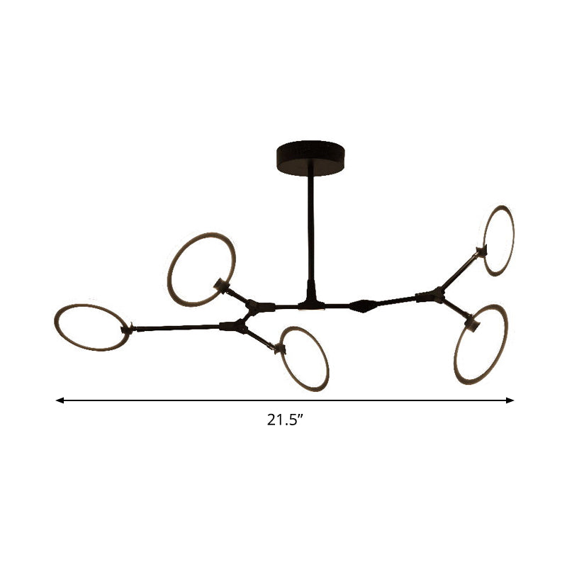 Contemporary Branch Metal Pendant Light 5 Heads Hanging Chandelier Light in Black