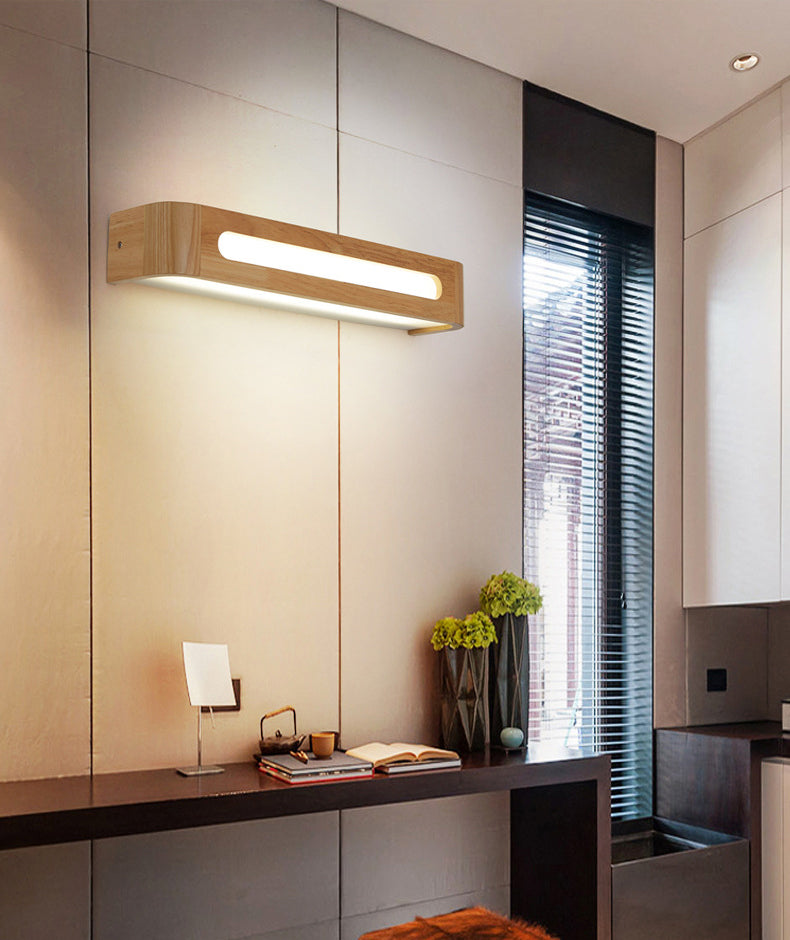 Modern Minimalist Style Rectangle Vanity Wall Light Fixtures Wood Vanity Lights