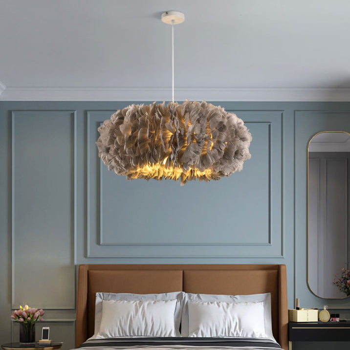 Cerchio piuma lampadario a sospensione leggero lampada a sospensione minima per camera da letto