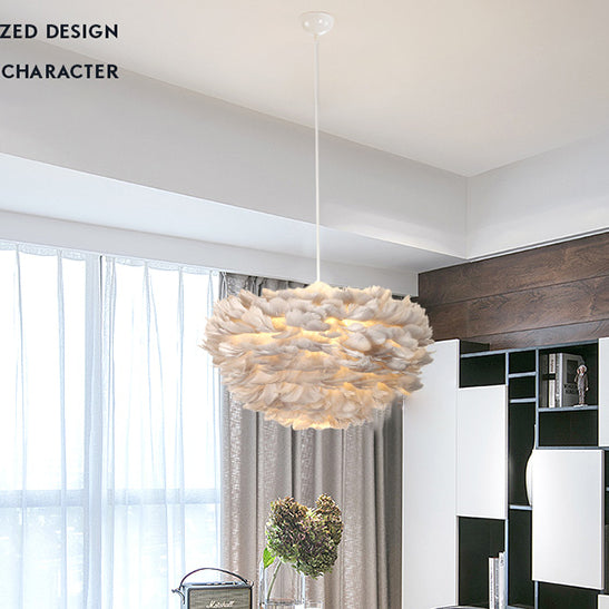 Shaded Bedroom Chandelier Light Fixture Feather Simplistic Ceiling Pendant Light