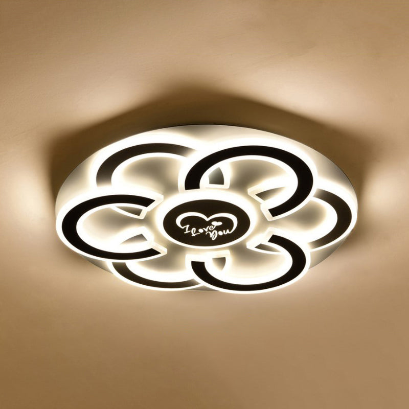 Plafonnier LED floral noir et blanc, luminaire métallique contemporain proche du plafond avec diffuseur
