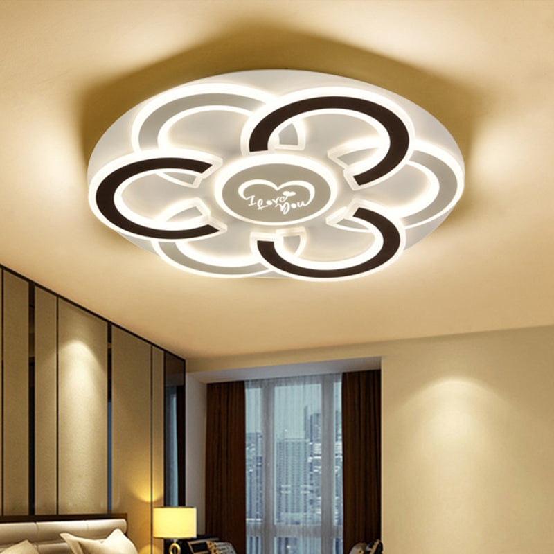 Plafonnier LED floral noir et blanc, luminaire métallique contemporain proche du plafond avec diffuseur