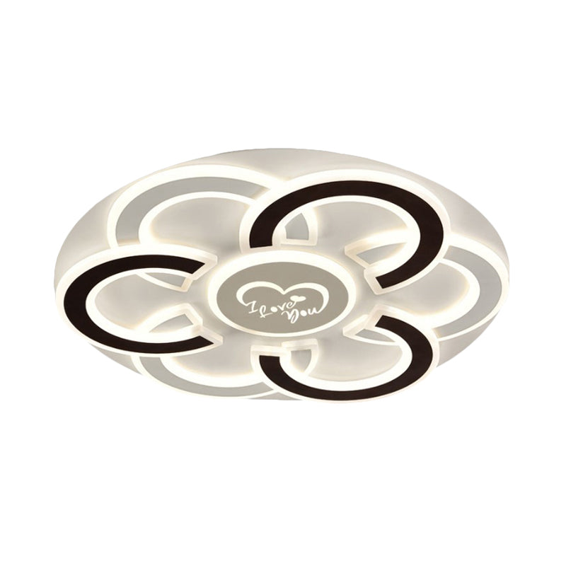 Plafonnier LED floral noir et blanc, luminaire métallique contemporain proche du plafond avec diffuseur