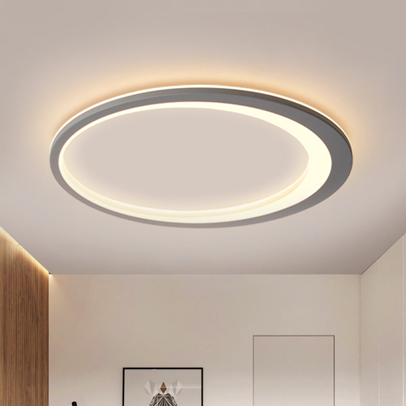 12"/16"/19.5" W Grey Oval Ring Ceiling Light Nordic Style LED Metallic Flush Mount Lamp in Warm/White/3 Color Light