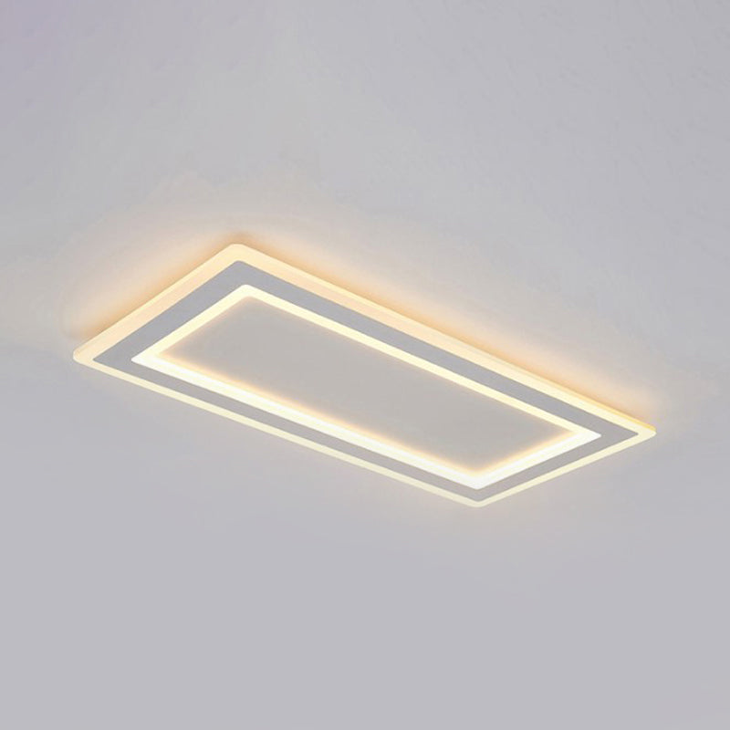Rectangle Frame Flush Mount Ceiling Light Modern Style Thin Acrylic Matte White LED Indoor Lighting in Warm/White Light