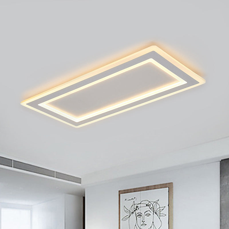 Rectangle Frame Flush Mount Ceiling Light Modern Style Thin Acrylic Matte White LED Indoor Lighting in Warm/White Light