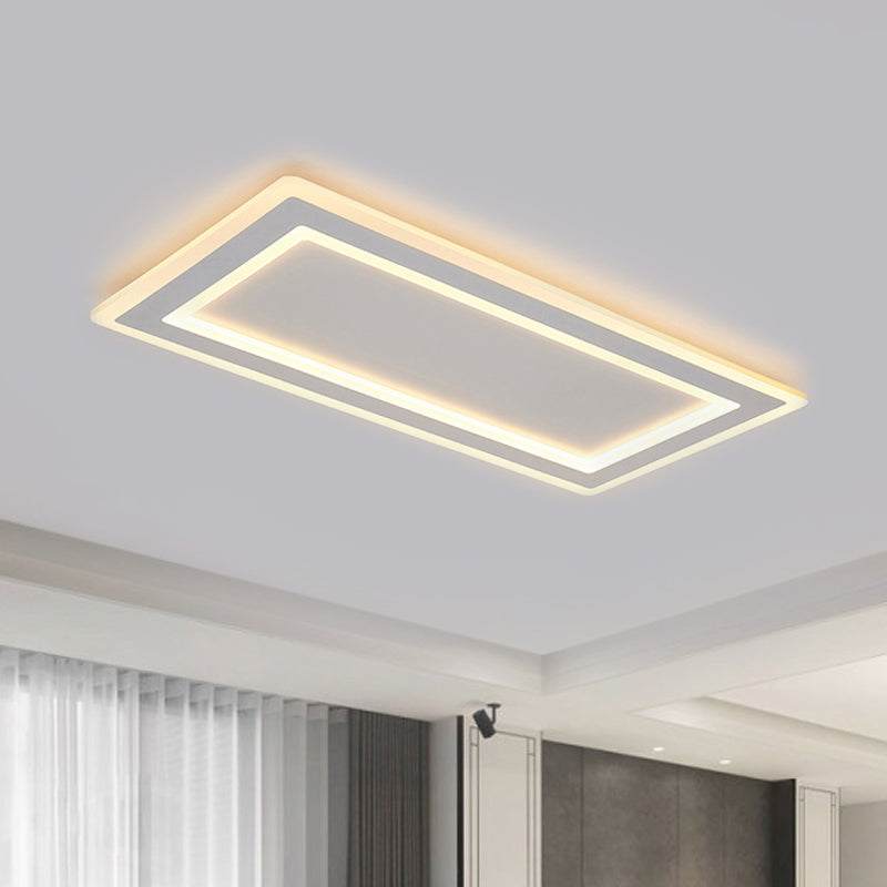 Rectangle Frame Flush Mount Ceiling Light Modern Style Thin Acrylic Matte White LED Indoor Lighting in Warm/White Light