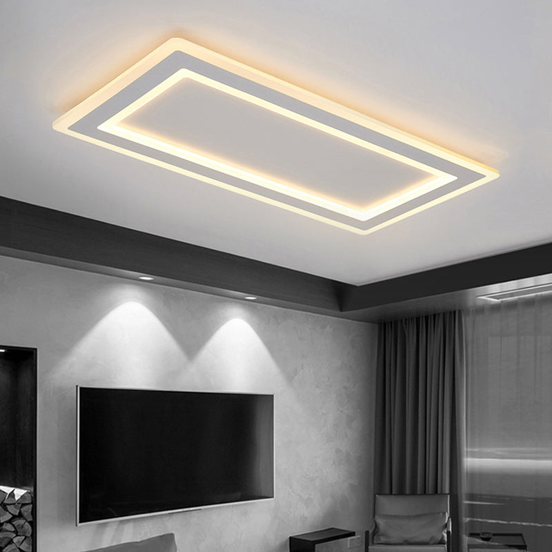 Rectangle Frame Flush Mount Ceiling Light Modern Style Thin Acrylic Matte White LED Indoor Lighting in Warm/White Light
