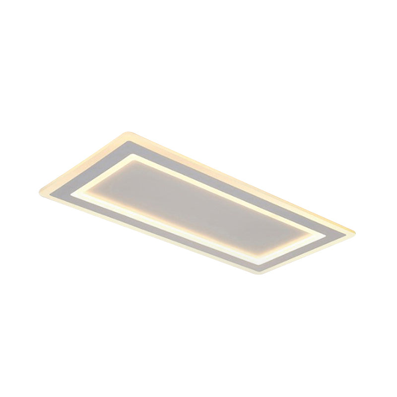 Rectangle Frame Flush Mount Ceiling Light Modern Style Thin Acrylic Matte White LED Indoor Lighting in Warm/White Light