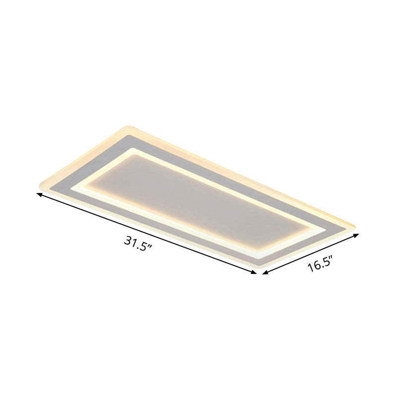 Rectangle Frame Flush Mount Ceiling Light Modern Style Thin Acrylic Matte White LED Indoor Lighting in Warm/White Light
