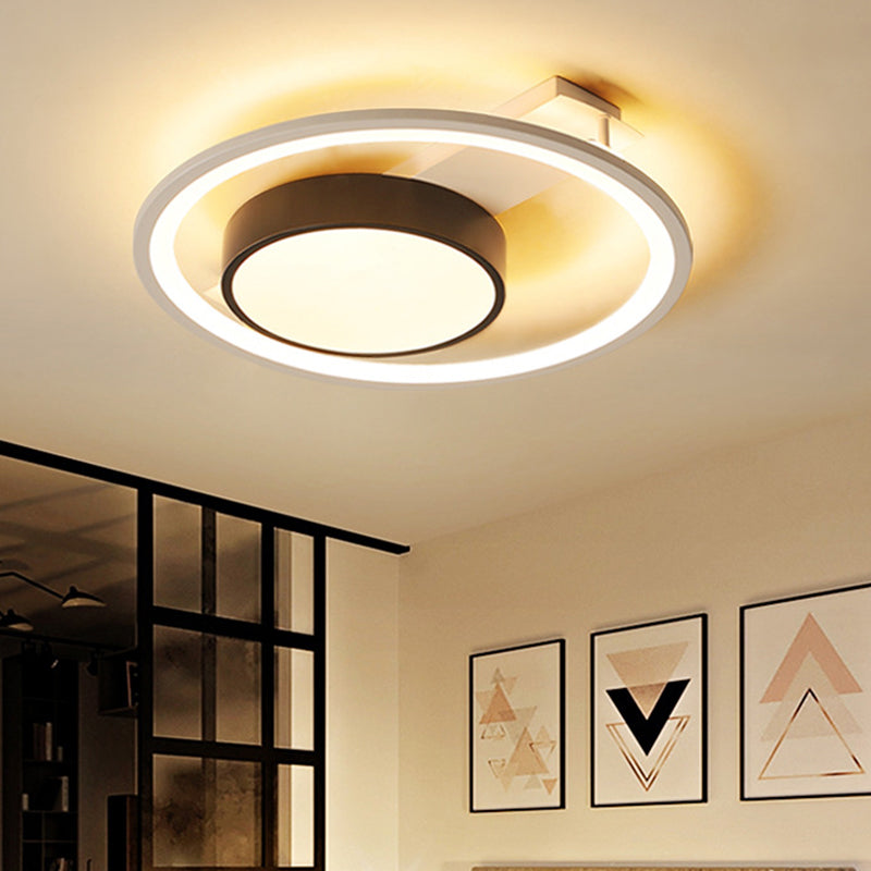 Metal Drum Ceiling Light Fixture Modern Black and White 16"/19.5" Wide LED Flush Mount Light