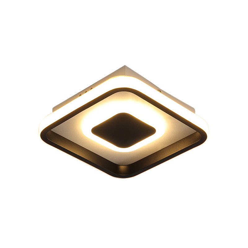 Mini plafonnier à cadre rond/carré noir, éclairage encastré métallique à LED minimal en lumière chaude/blanche/3 couleurs