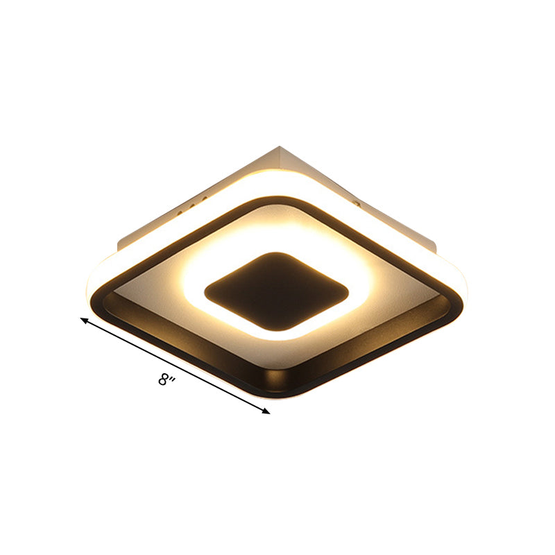 Mini plafonnier à cadre rond/carré noir, éclairage encastré métallique à LED minimal en lumière chaude/blanche/3 couleurs