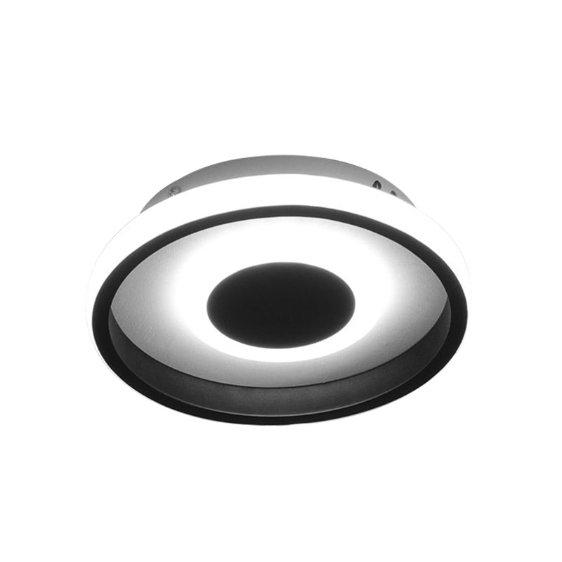 Mini plafonnier à cadre rond/carré noir, éclairage encastré métallique à LED minimal en lumière chaude/blanche/3 couleurs