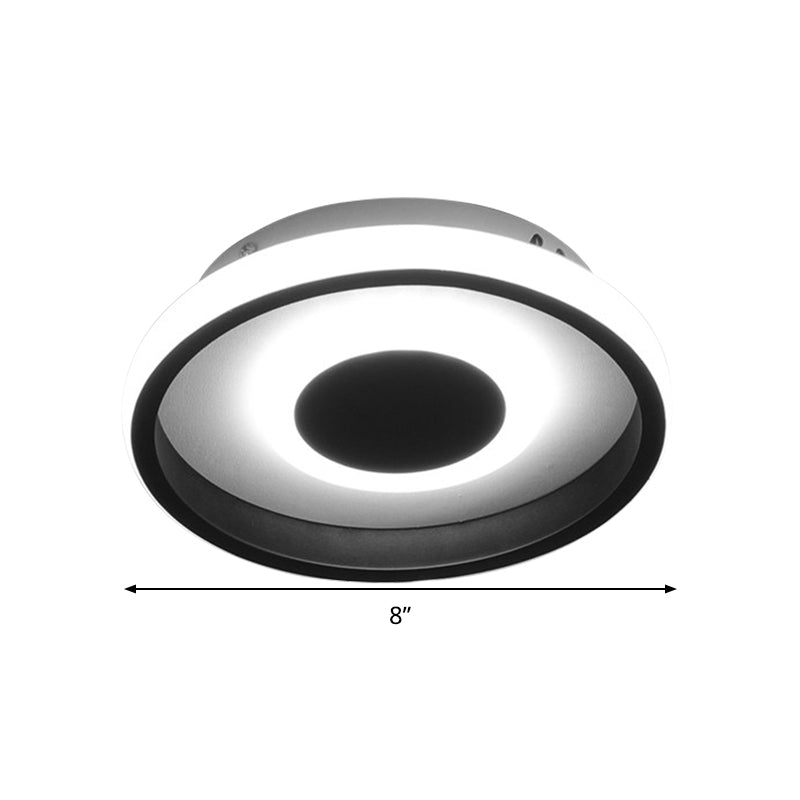 Mini plafonnier à cadre rond/carré noir, éclairage encastré métallique à LED minimal en lumière chaude/blanche/3 couleurs