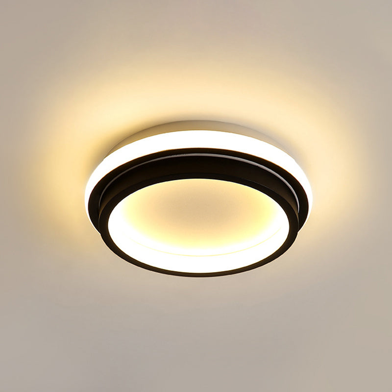 LED Foyer Flush Mount Ceiling Light Simple Style Black Flush Lamp with Square/Round Metal Shade in White/Warm/3 Color Light