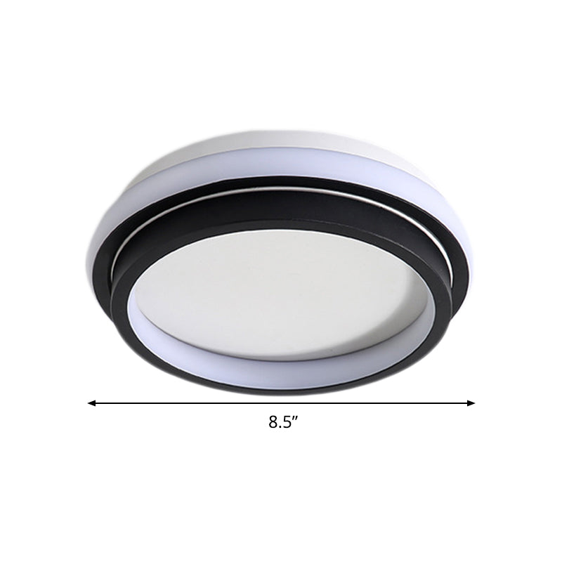 LED Foyer Flush Mount Ceiling Light Simple Style Black Flush Lamp with Square/Round Metal Shade in White/Warm/3 Color Light