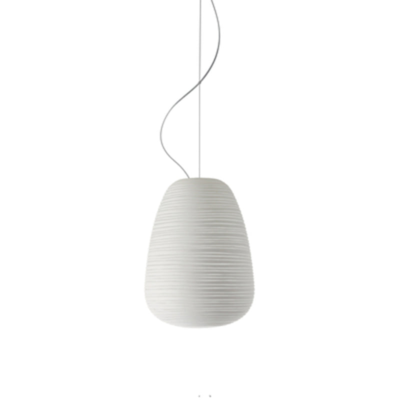 Cocoon Shaped Restaurant Pendant Lighting White Rib Glass 1-Bulb Simple Hanging Light