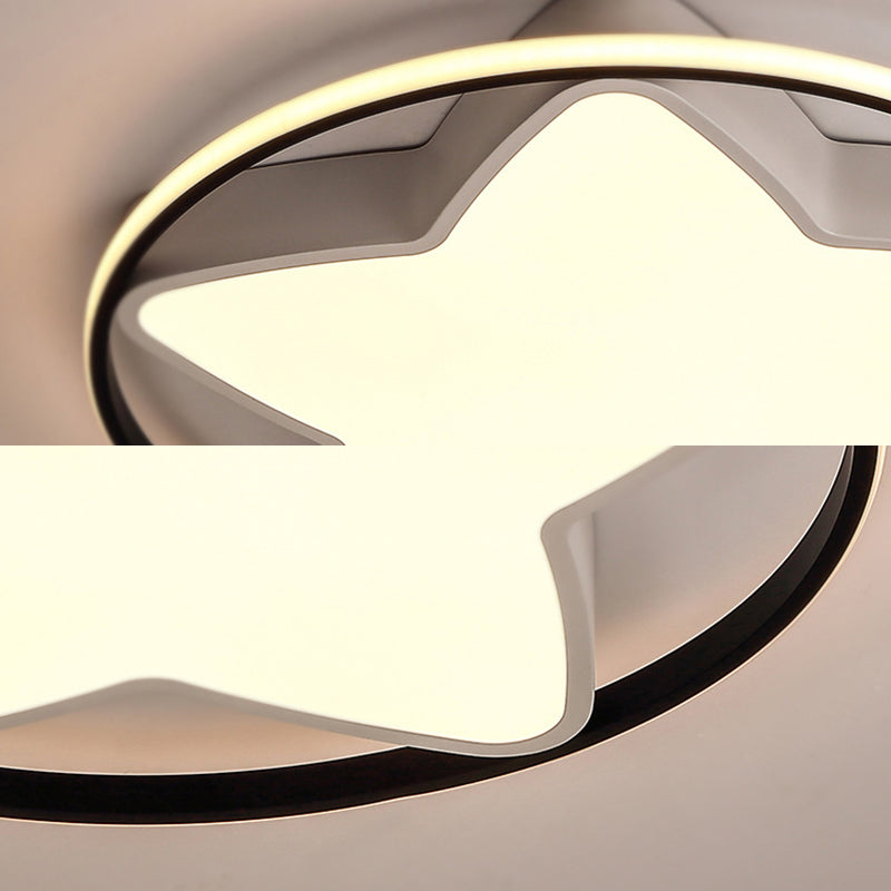 Metal Five-Pointed Star Ceiling Light Fixture Contemporary Black-White 19,5 "/23.5" Wide LED Flush Mount Lamp in Warm / White/3 Color Light