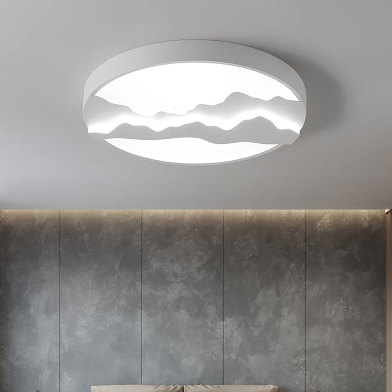 16"/19.5" Wide Mountain View Flush Light Fixture Simple Metal Gray/White LED Ceiling Mounted Light in Warm/White Light