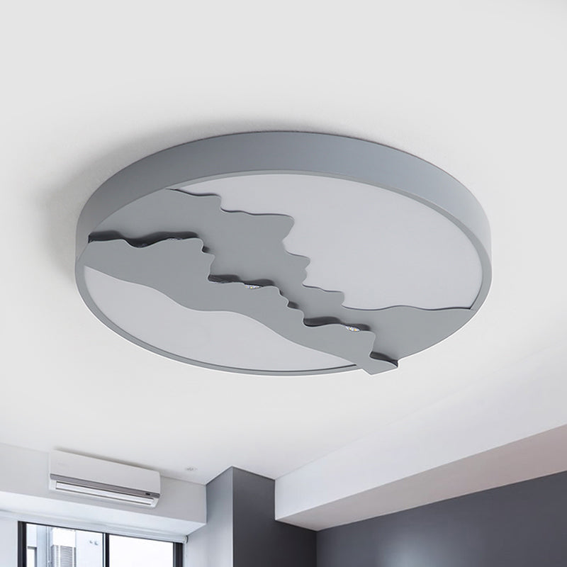 16"/19.5" Wide Mountain View Flush Light Fixture Simple Metal Gray/White LED Ceiling Mounted Light in Warm/White Light