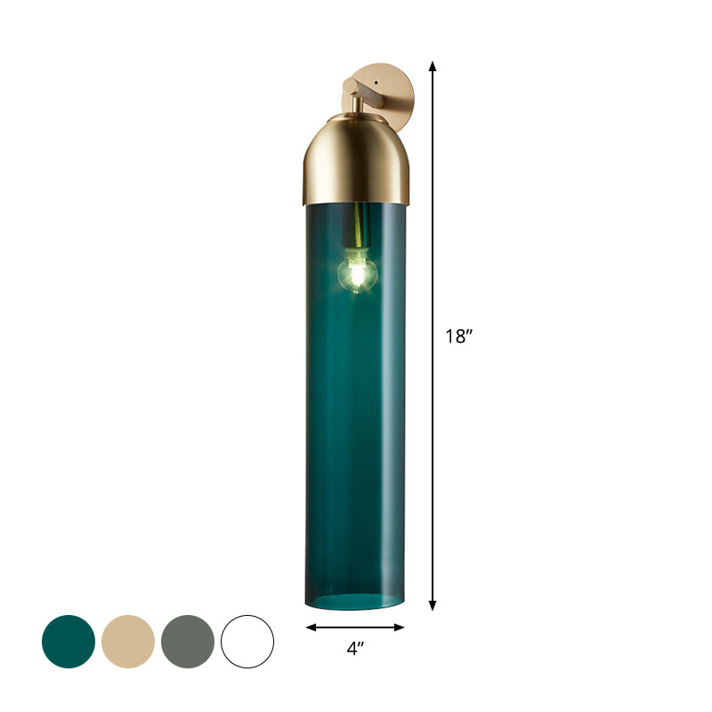 Tube SCONCE LICHT Modernistisch blauw/helder/barnsteenglas 1 bol wand gemonteerde lamp met gebogen arm voor bed