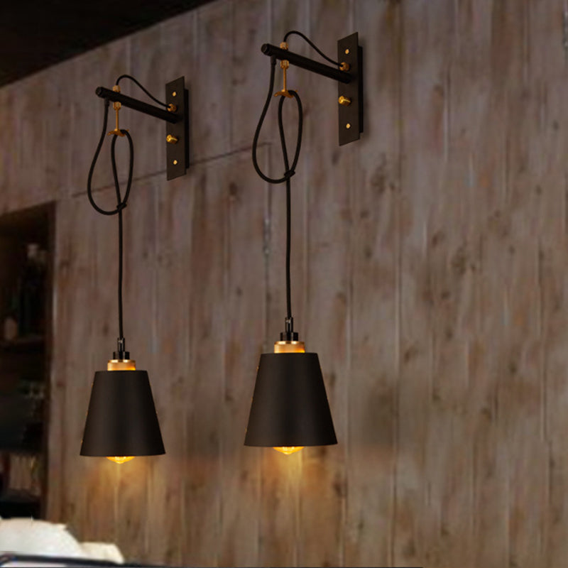 1 lampada da parete cono leggera vintage lampada con scarico in metallo nero per sala da pranzo
