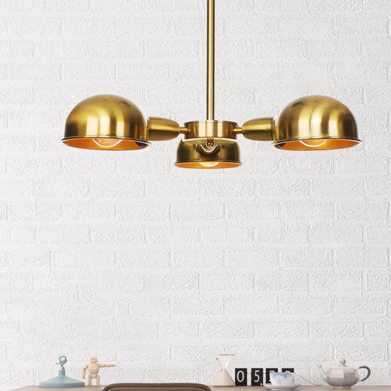 Plafonnier semi-encastré industriel à 3 lumières en métal pour salon, noir/laiton/chrome, dôme