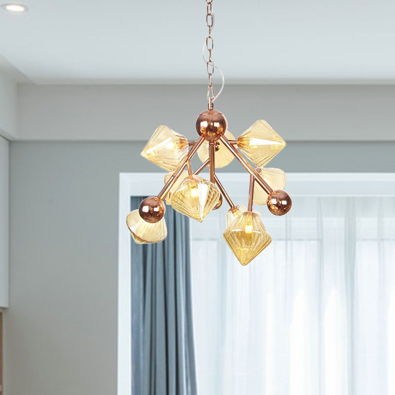 9 LICTES VERRE CIBBED PROSDIER CHANDELIER