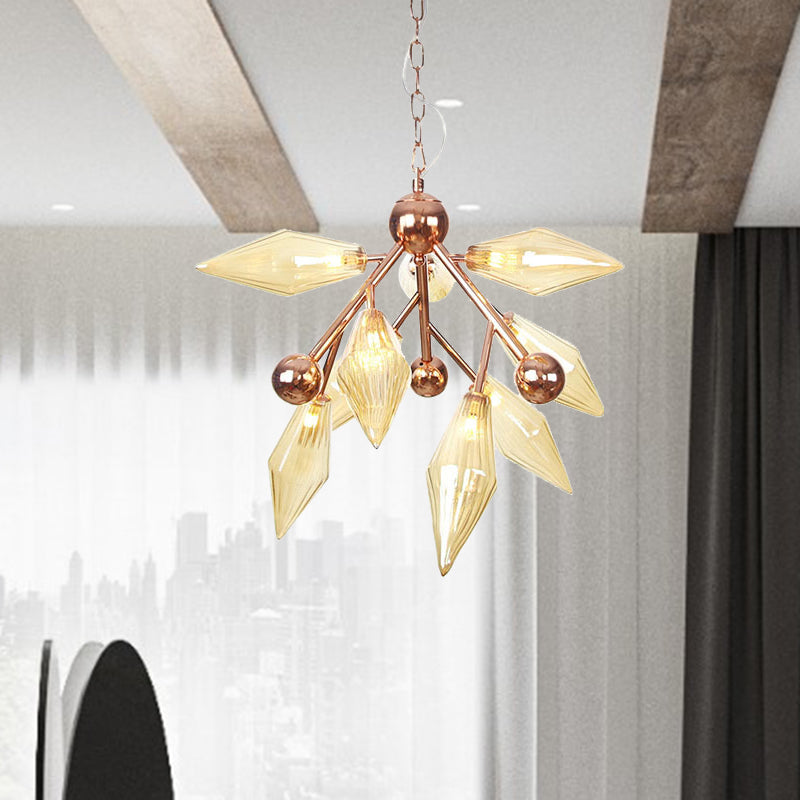 Prism Metal Chandelier Light Vintage 9 Lights Room Dining Room plafond LAMPLE AVEC AMBER / CHEUR GLASS OBRE