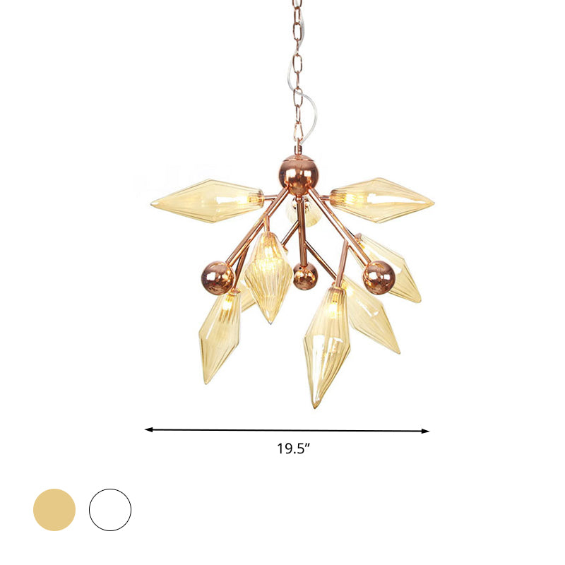 Prism Metal Chandelier Light Vintage 9 Lights Room Dining Room plafond LAMPLE AVEC AMBER / CHEUR GLASS OBRE