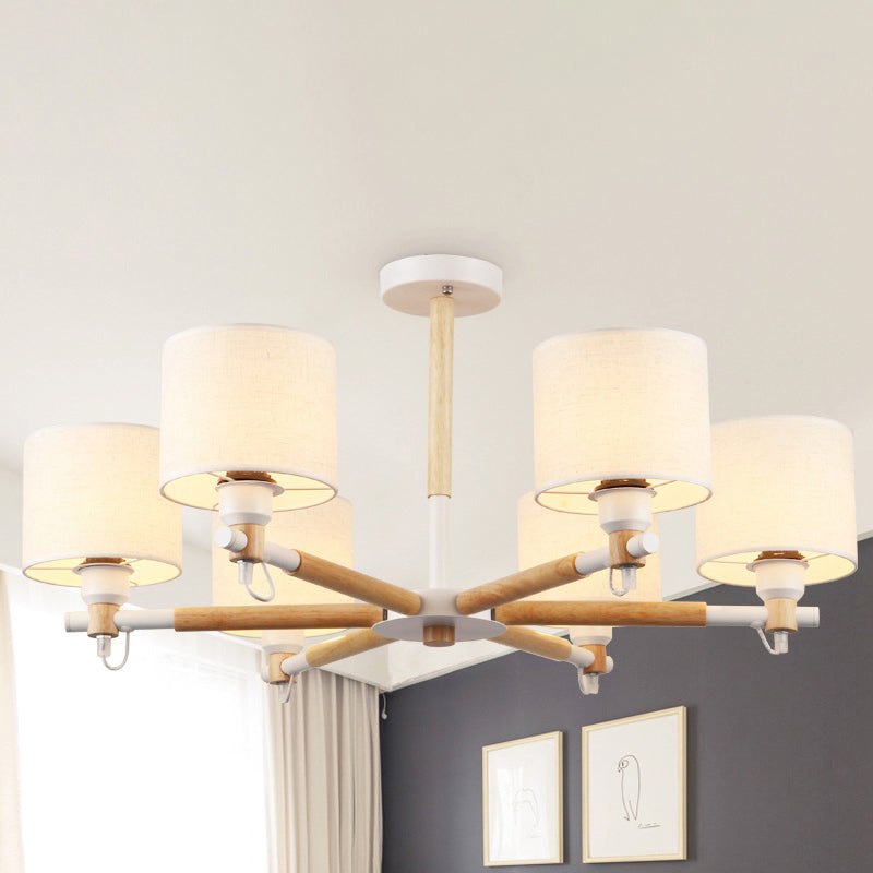 Drum Pendant Light Fixture Nordic Fabric 6 Lights Black/White Chandelier Light for Bedroom
