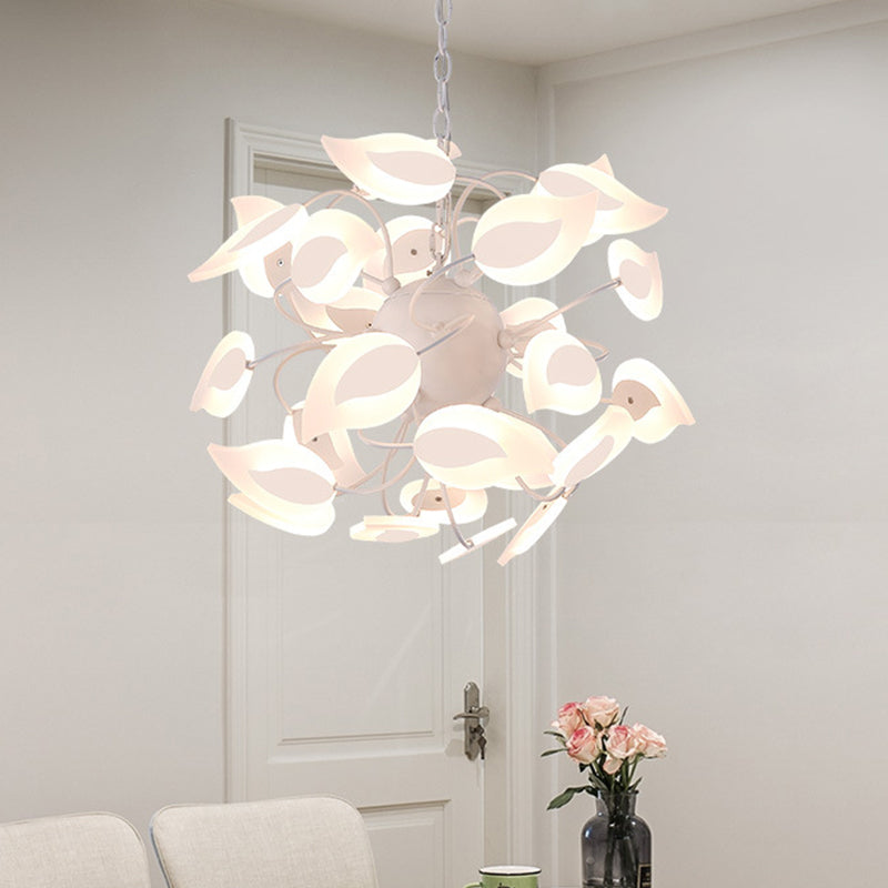 Leaf Chandelier Lighting Fixture Modern Acrylic White LED Hanging Pendant Light for Dining Room