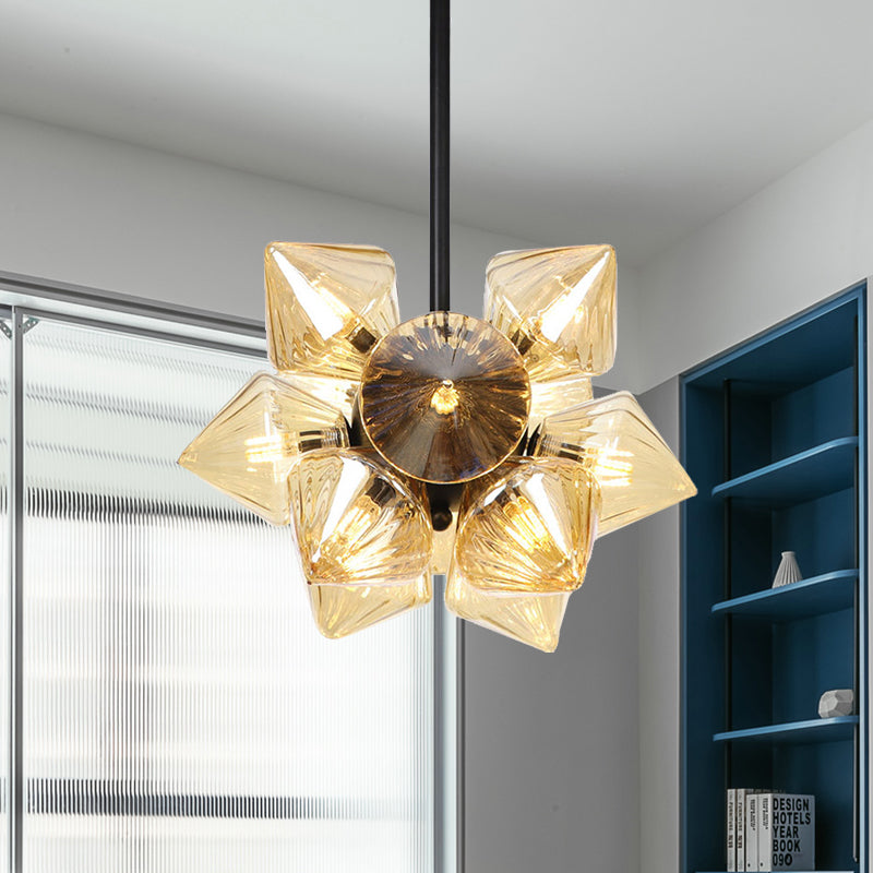 Black / Chrome Prism Semi Flush Light Vintage vintage Clear / Amber Verre 9/12 lumières Laume de vie de salon