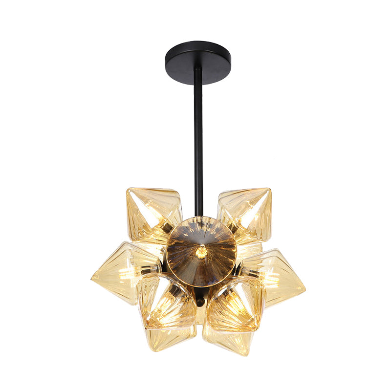 Black / Chrome Prism Semi Flush Light Vintage vintage Clear / Amber Verre 9/12 lumières Laume de vie de salon