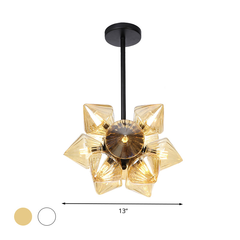 Black / Chrome Prism Semi Flush Light Vintage vintage Clear / Amber Verre 9/12 lumières Laume de vie de salon