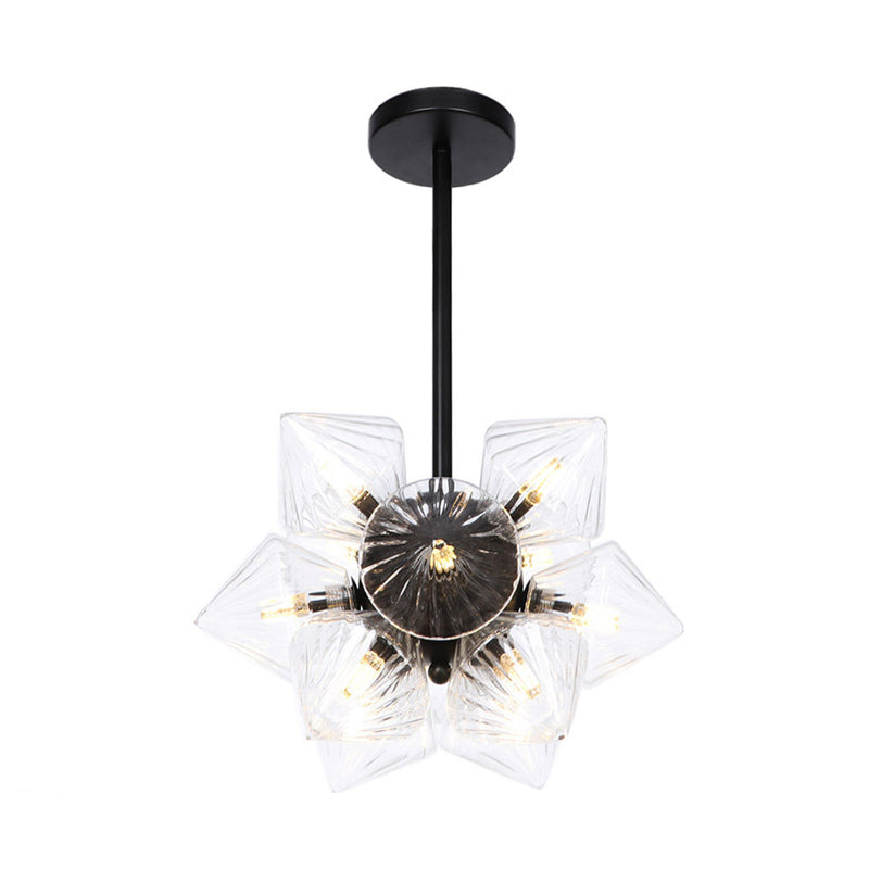 Black / Chrome Prism Semi Flush Light Vintage vintage Clear / Amber Verre 9/12 lumières Laume de vie de salon
