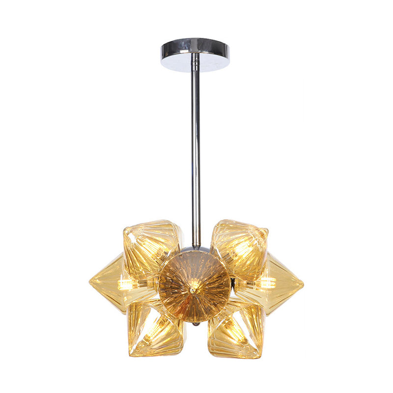 Black / Chrome Prism Semi Flush Light Vintage vintage Clear / Amber Verre 9/12 lumières Laume de vie de salon