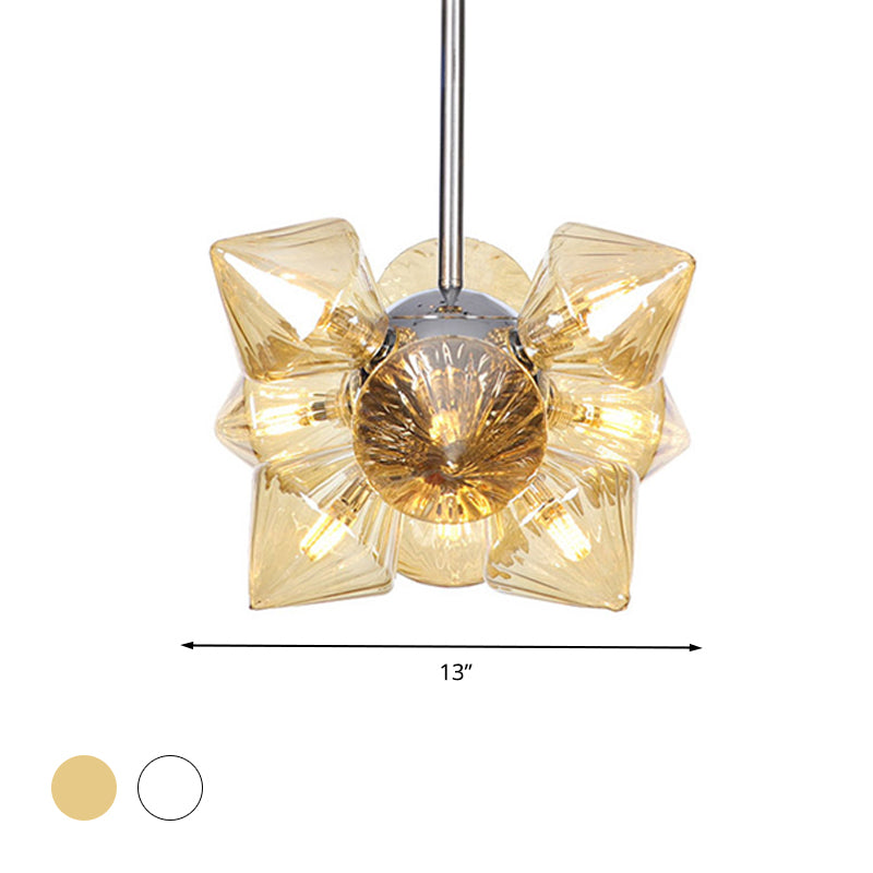 Black / Chrome Prism Semi Flush Light Vintage vintage Clear / Amber Verre 9/12 lumières Laume de vie de salon