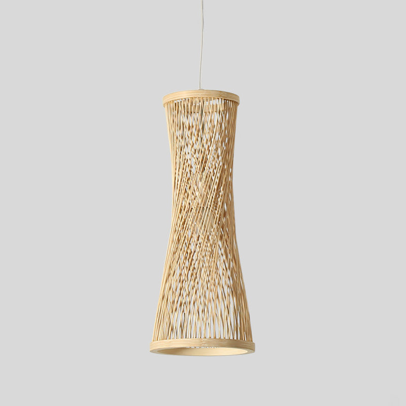Iluminación colgante curvada Asia Bambú 1 Luz de beige ligero lámpara colgante para comedor